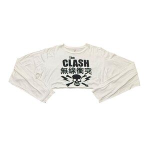 Men’s The Clash Cropped Long Sleeve T Shirt White Black 2010s